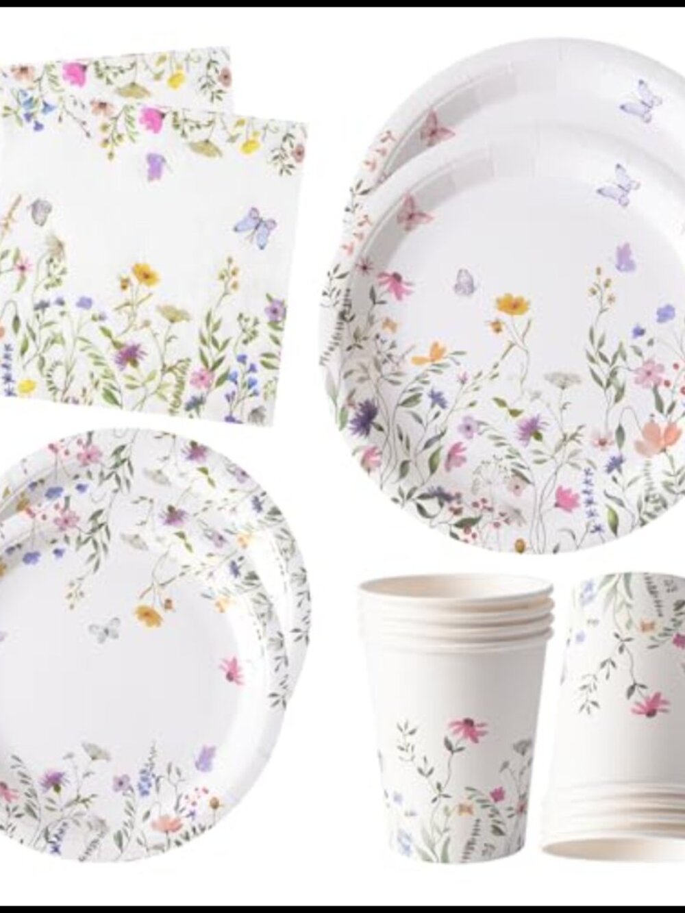 Wildflower Paper Plates Napkins Cups 96PCS Disposable Floral Party Set Serves 24